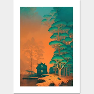 Home in the Orange Mist Forest Posters and Art